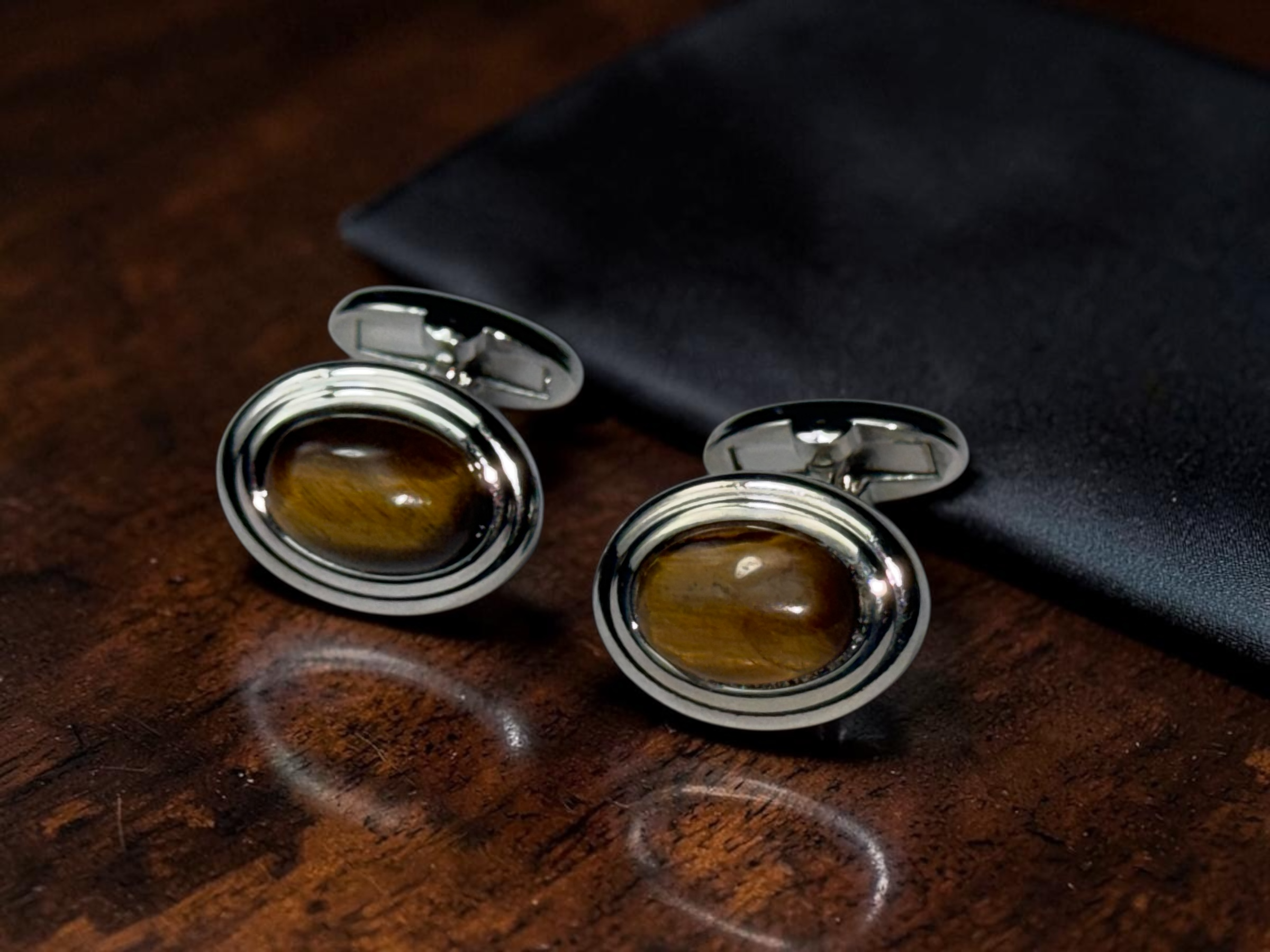 Classic Silver Natural Stone Cufflinks