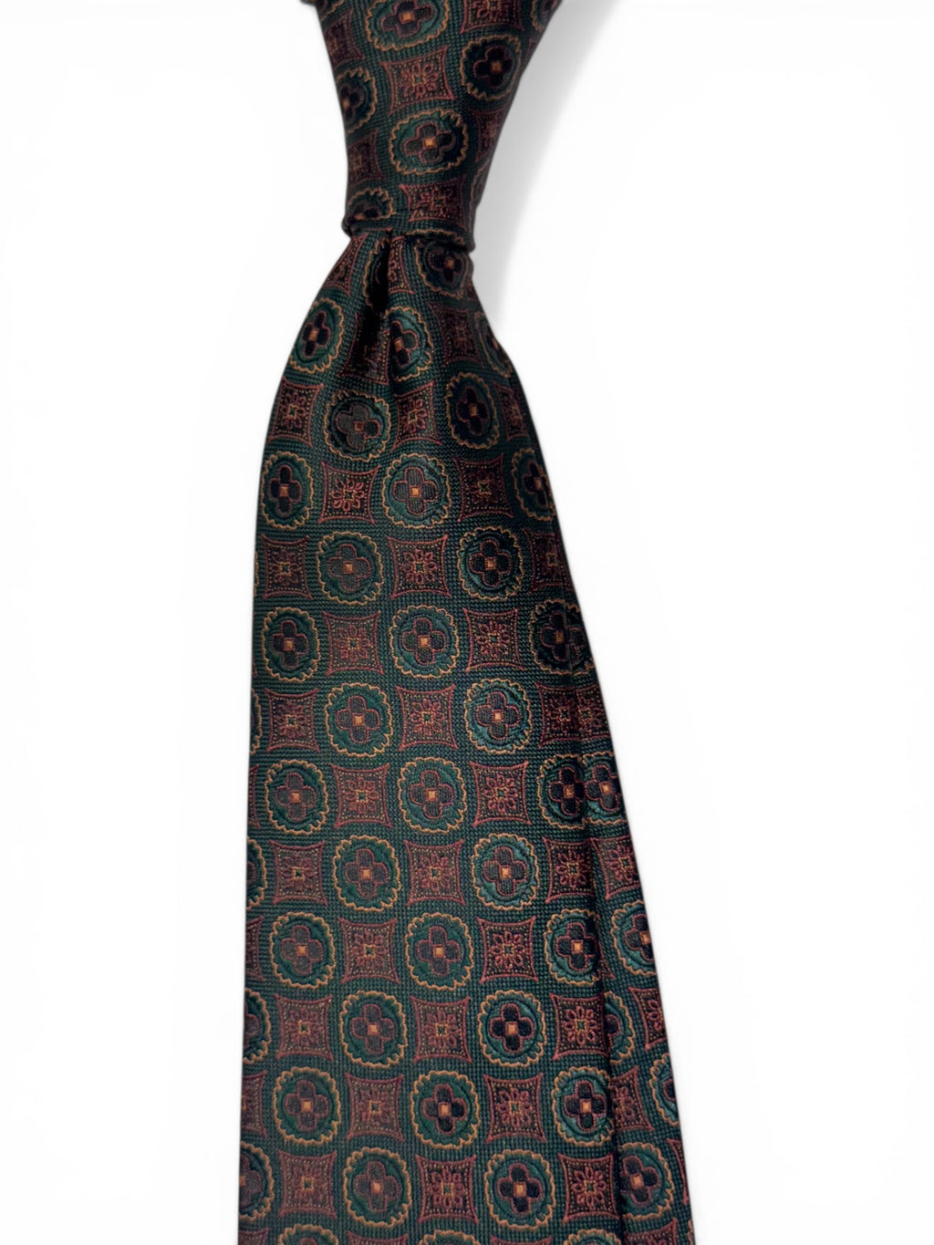 Burgundy & Natural Green Silk Jacquard Tie
