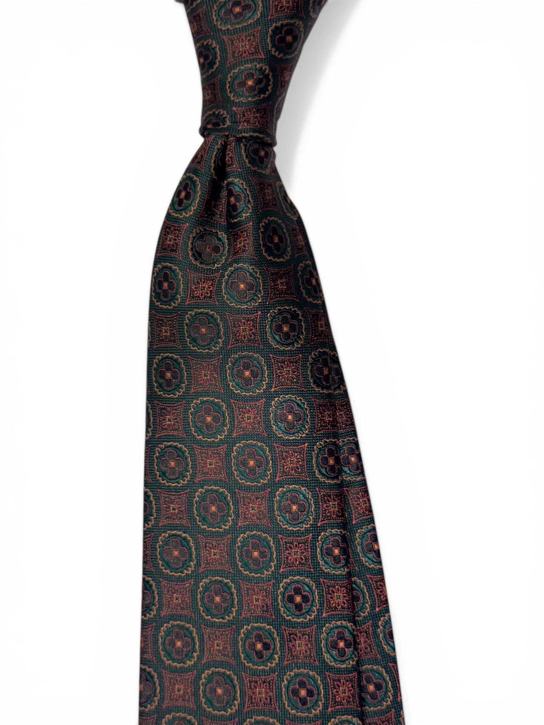 Burgundy & Natural Green Silk Jacquard Tie