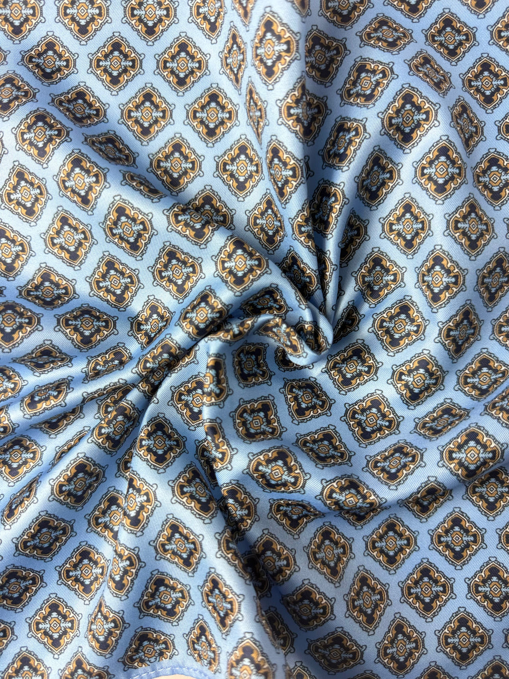 Sky Blue Geometric Patterned Pocket Square