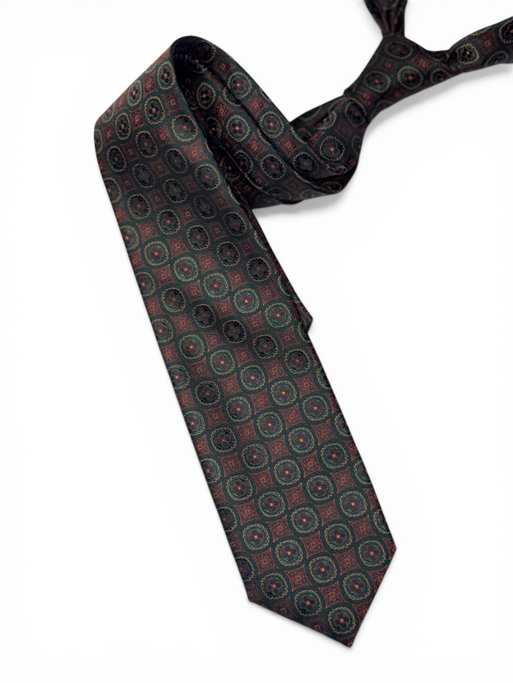 Burgundy & Natural Green Silk Jacquard Tie