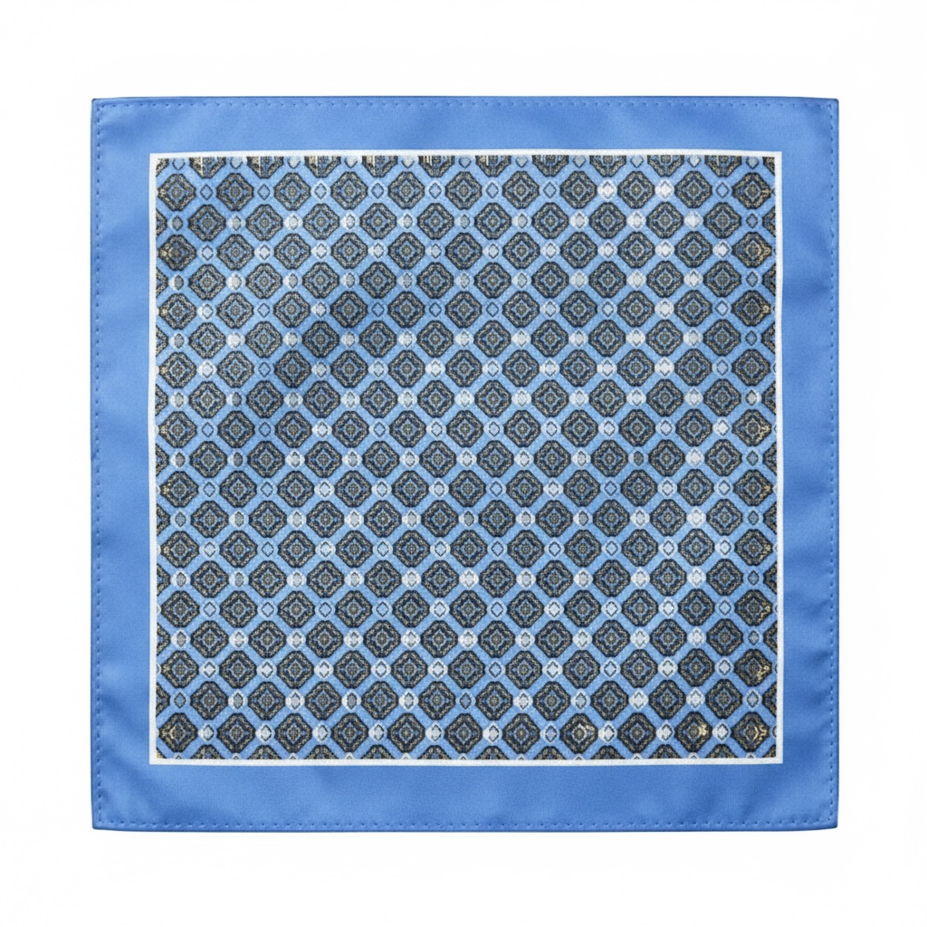 Sky Blue Geometric Patterned Pocket Square