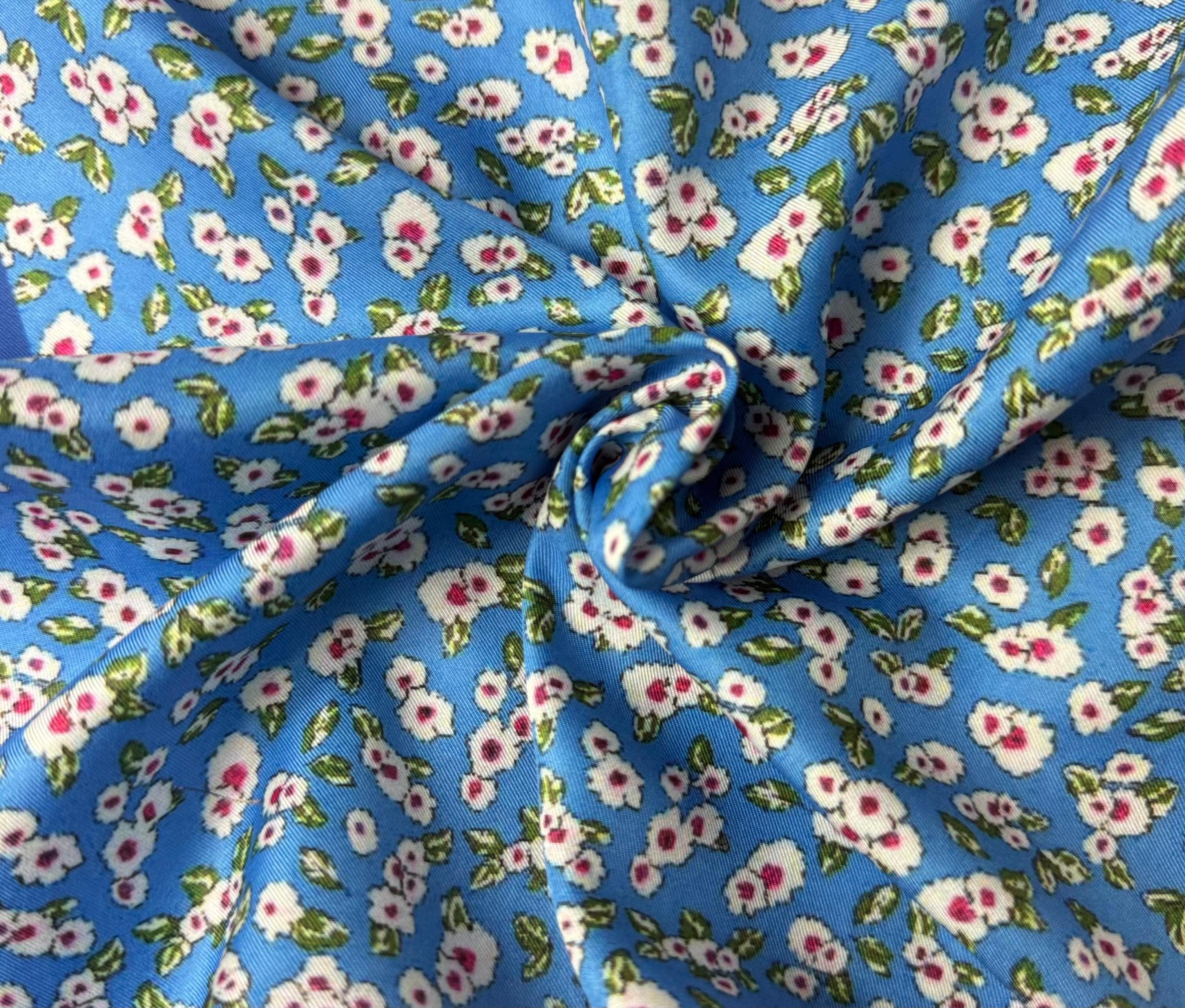 Blue Floral Silk Pocket Square