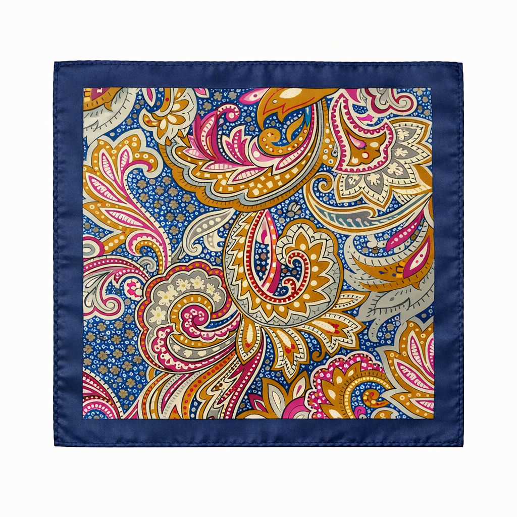 Navy Border Paisley Pocket Square