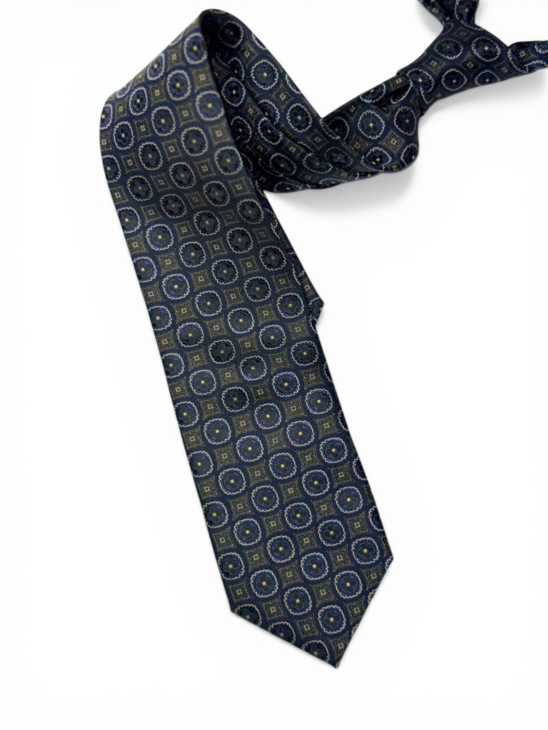 Blue & Natural Green Silk Jacquard Tie