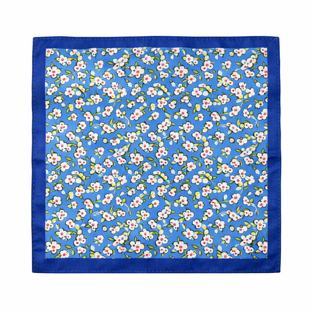 Blue Floral Silk Pocket Square