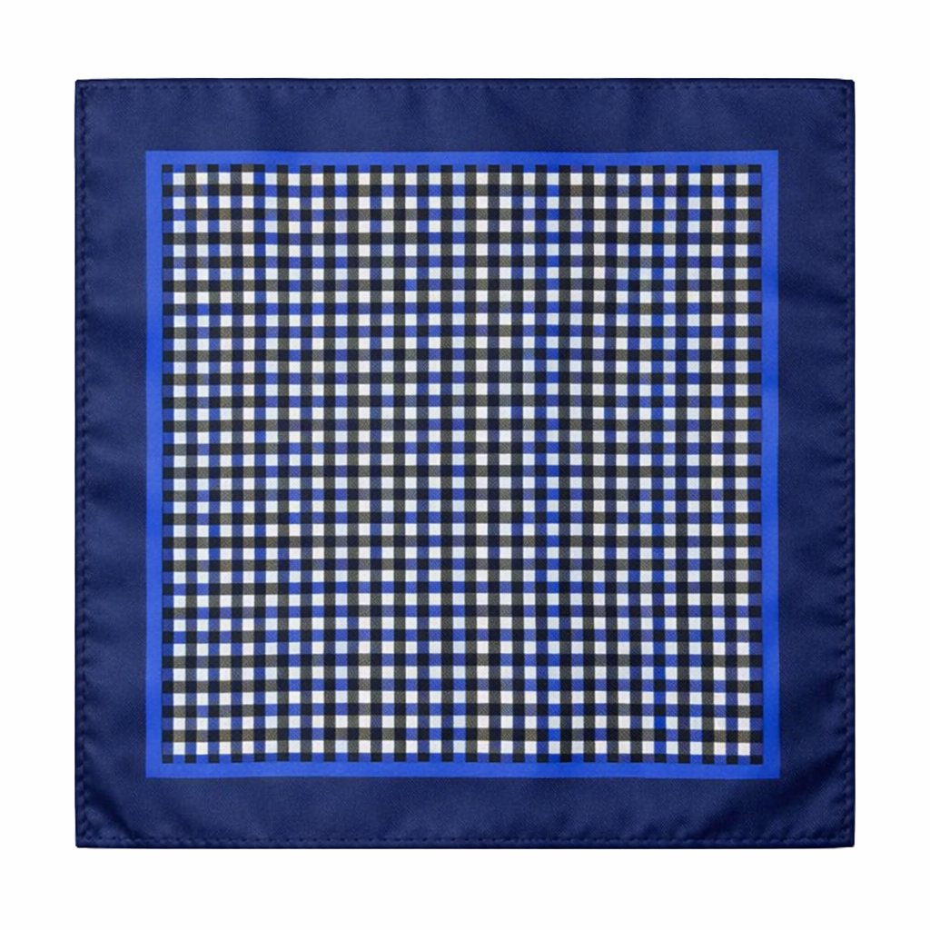 Navy Bleu Checked Silk Pocket Square