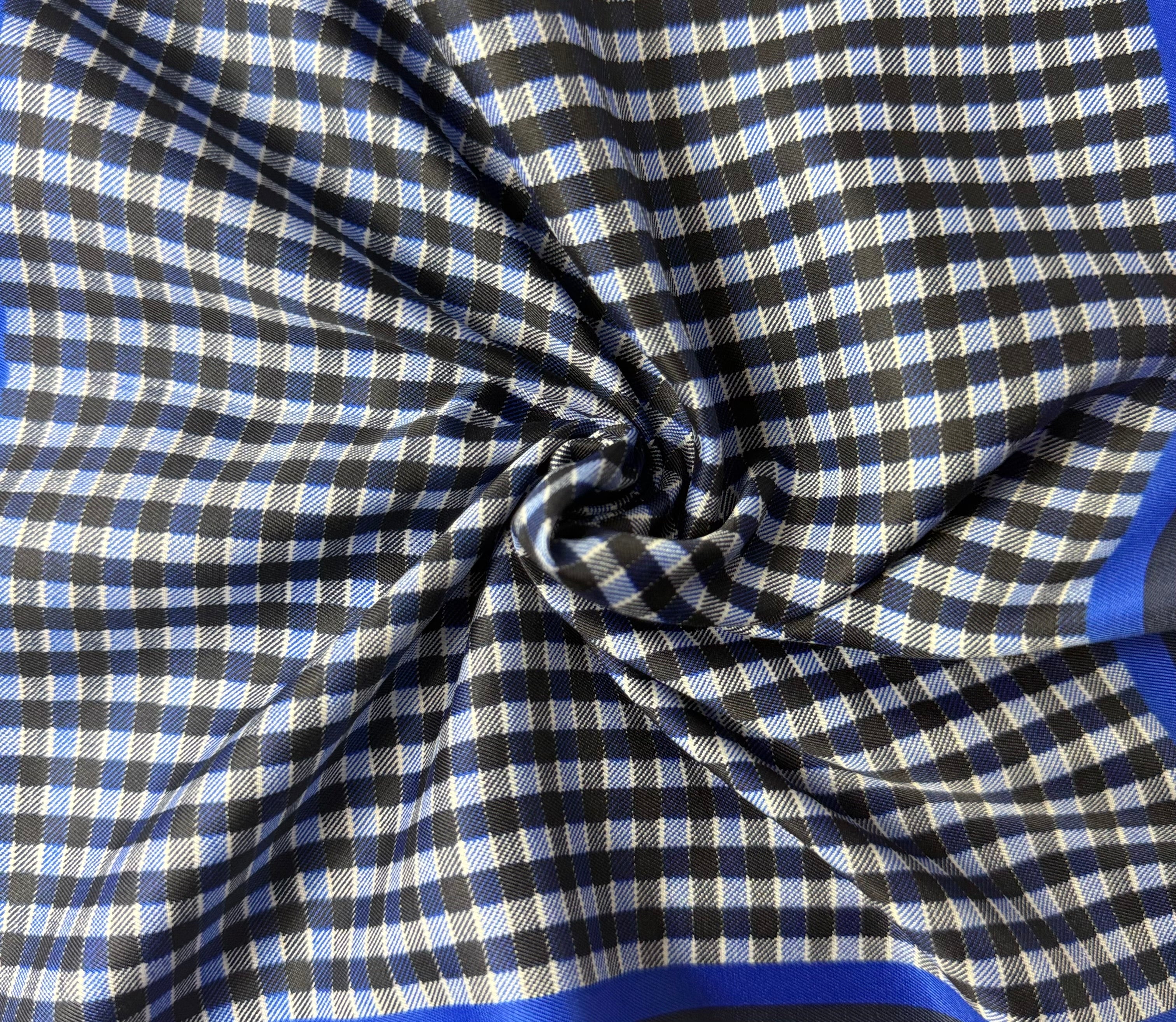 Navy Bleu Checked Silk Pocket Square