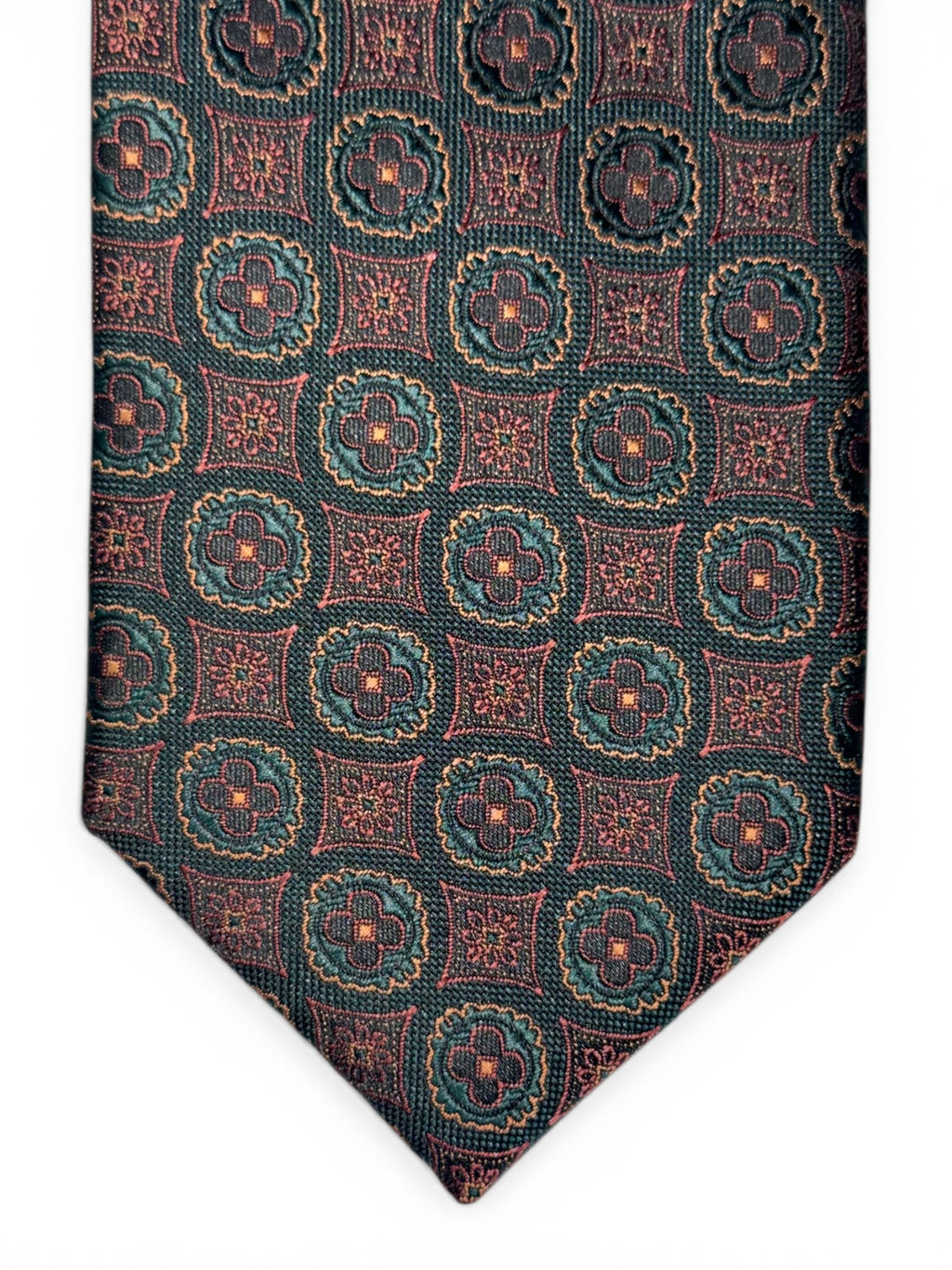 Burgundy & Natural Green Silk Jacquard Tie