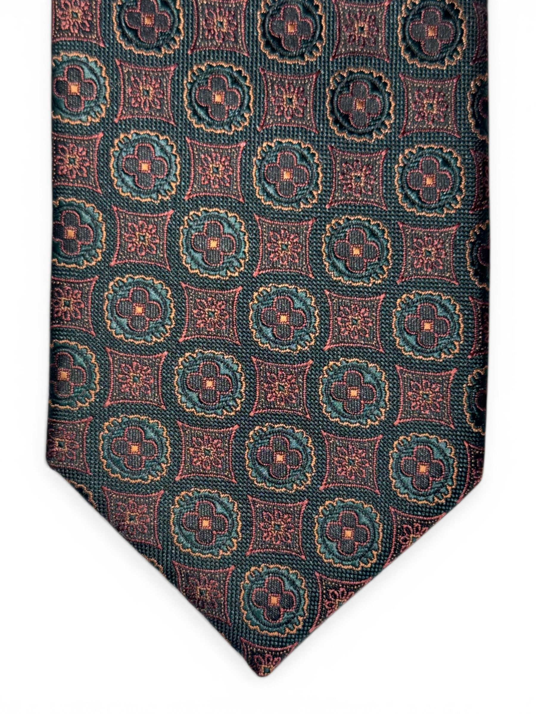 Burgundy & Natural Green Silk Jacquard Tie