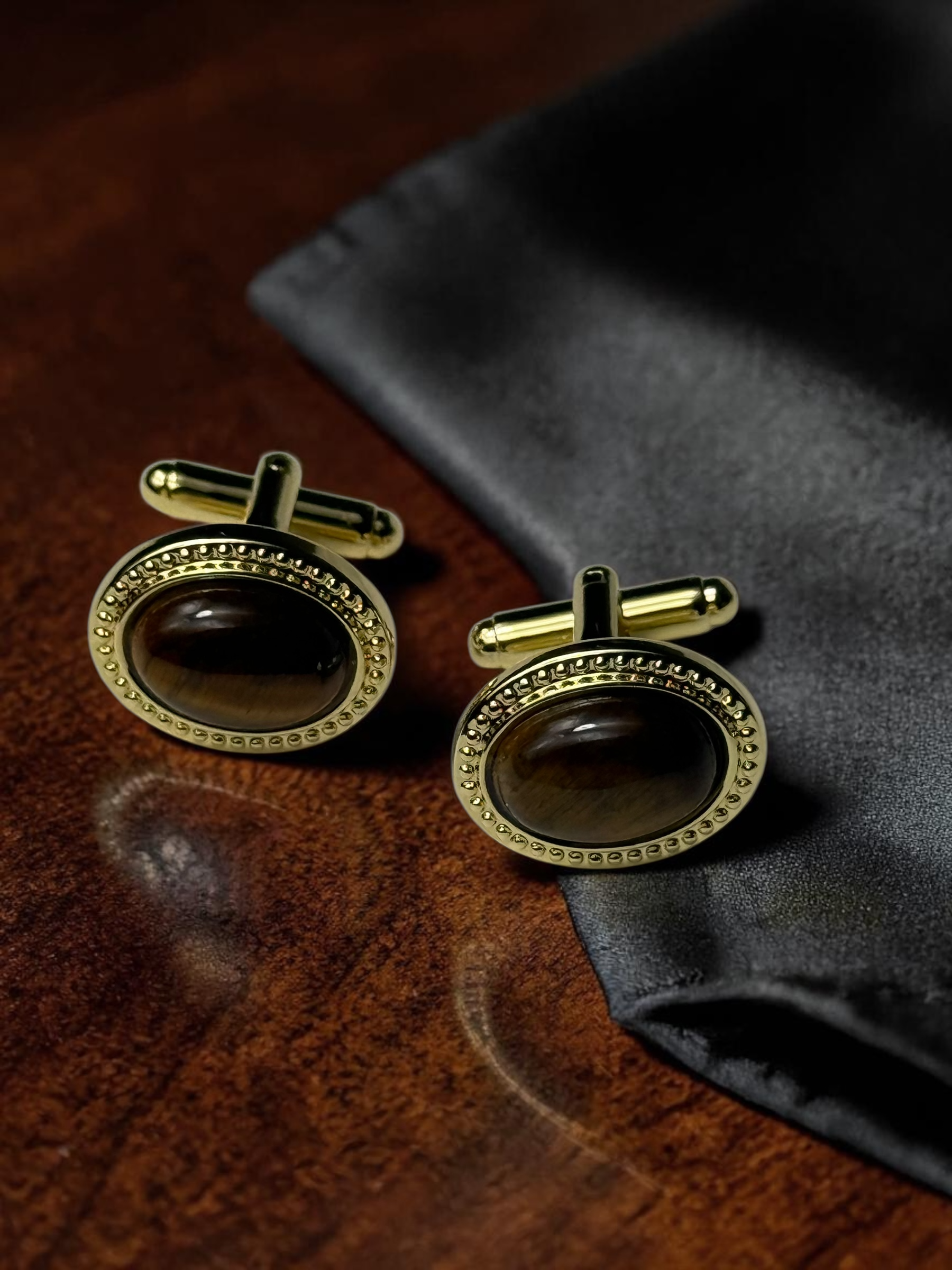 Gold and Natural Stone Cufflink