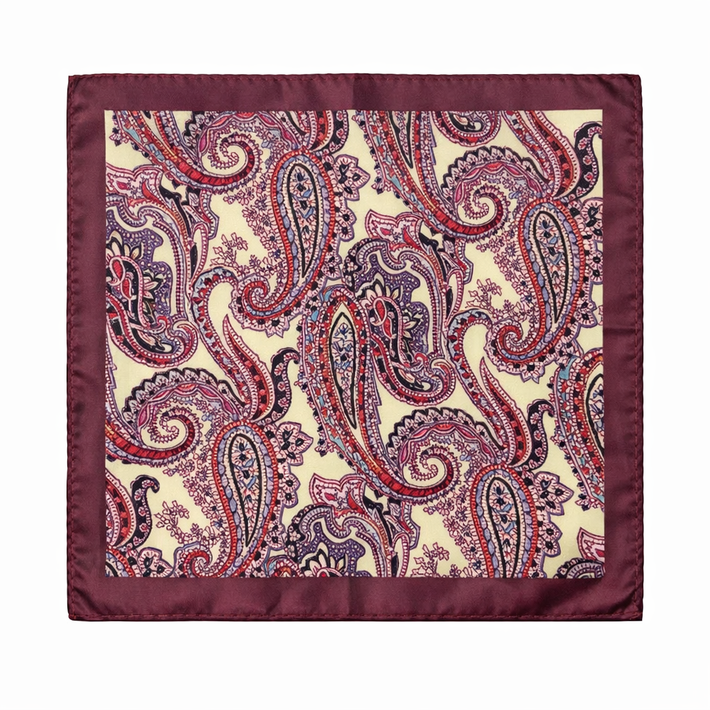 Pink Paisley & Burgundy Border Pocket Square