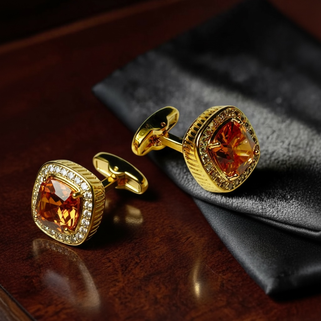 Gold Brass Glass Top Cufflinks